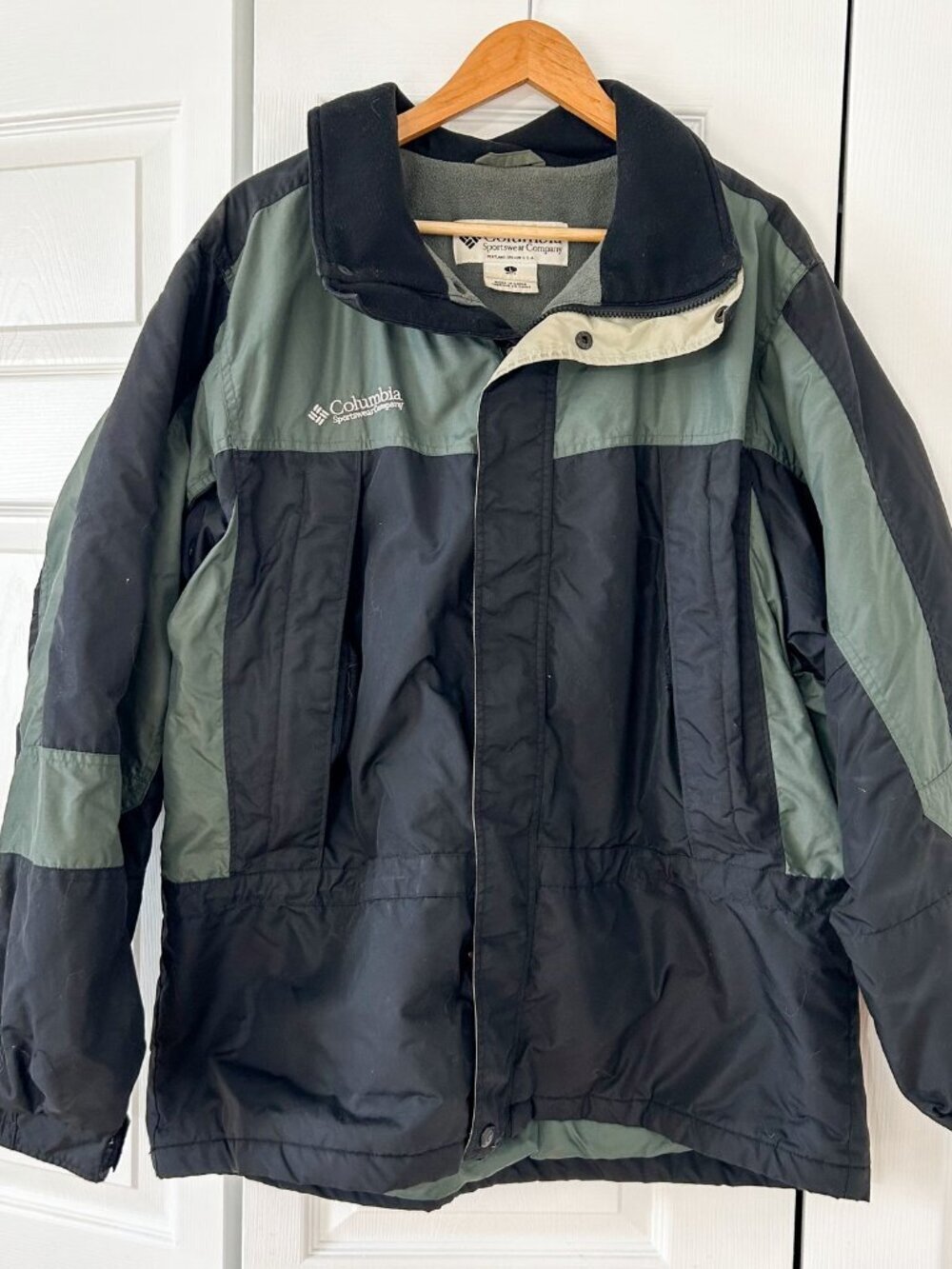 Vintage Columbia Fleece Lined Jacket Mens L Black Green Winter Coat